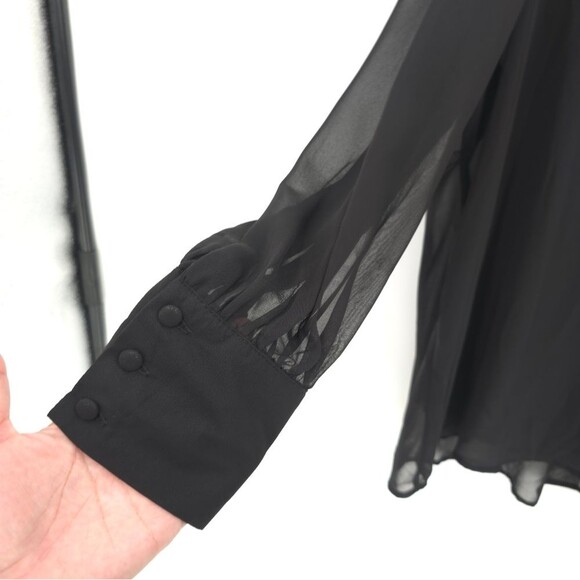 DR2 Daniel Rainn Top Womens 3X Black Chiffon Ne Neck Sash Sheer Puff Sleeves NWT - Picture 7 of 14